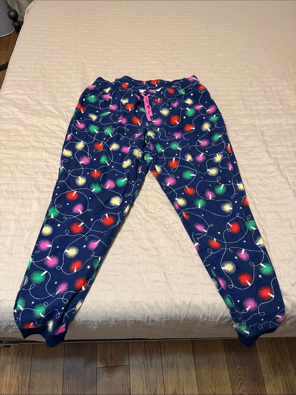 Cozy Navy Holiday Light Print Pajama Joggers